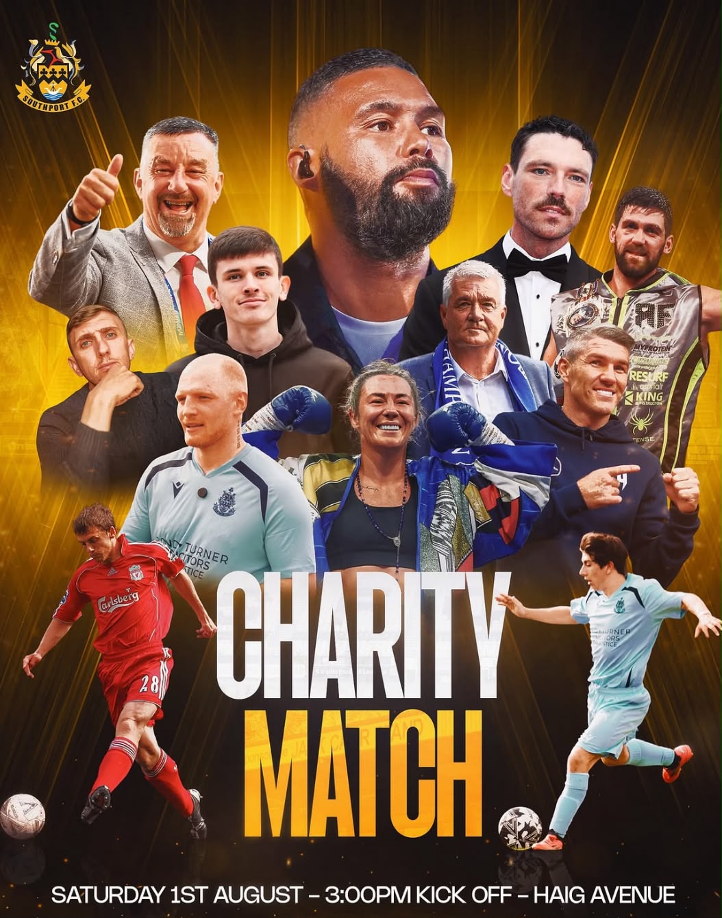 Gig poster for The Graft performing at Southport FC Charity Match at Haig Avenue on Saturday 1st August 2026.